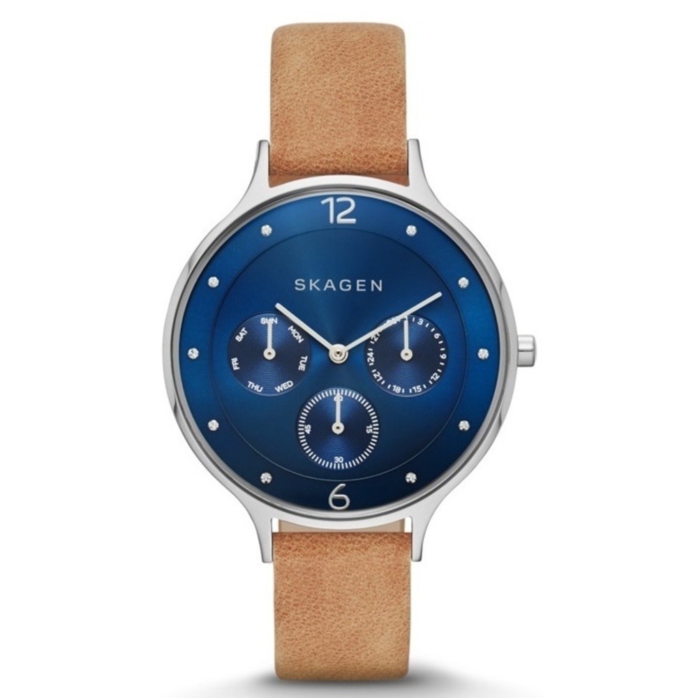 Skagen Women's Anita Blue Dial Brown Leather Watch